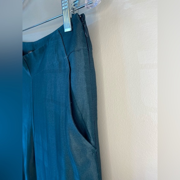 ⭐️ Ann Taylor Loft Wide Leg Cropped Silky Teal Color Block Pants size 00 Petite - Picture 4 of 7